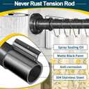 Black Shower Curtain Rod 36-68 Inch(3-5.6ft) Never Rust No Drilling Spring Tension Shower Rod, Adjustable Curtain Rod for Bathroom Window Closet