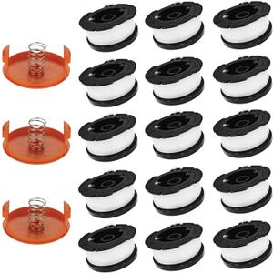 A ANLEOLIFE 18 Pack AF-100 Weed Eater Line Spool for Black+Decker String Trimmers, 30ft 0.065" Auto-Feed Replacement Spools(15 Spools+ 3 Caps+ 3 Springs)