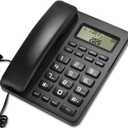 Corded Landline Phones for Home/Office, Desk Corded Telephone with Display and Adjustable Volume, Support Music on Hold, Speakerphone, DND and Calculator Function, Uvital House Phone (Black)