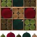 MARTINE MALL 44 PCS Velvet Ornaments for Christmas Tree, 4in & 2in Christmas Tree Ornaments Set Flocked Christmas Ball Ornament Shatterproof Christmas Decorations for Xmas Trees Holiday Party