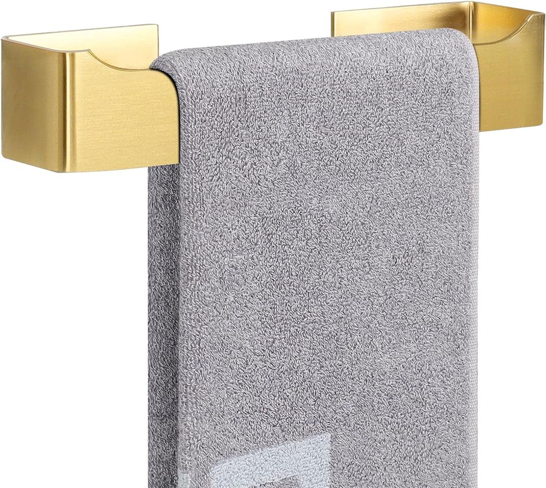 NearMoon Self Adhesive Hand Towel Holder/Towel Ring, Stainless Steel Hand Towel Bar Rustproof Stick on Wall-Towel Rack for Bathroom/Kitchen, Square Sticky and Wall Mounted (9 Inch, Brushed Gold)