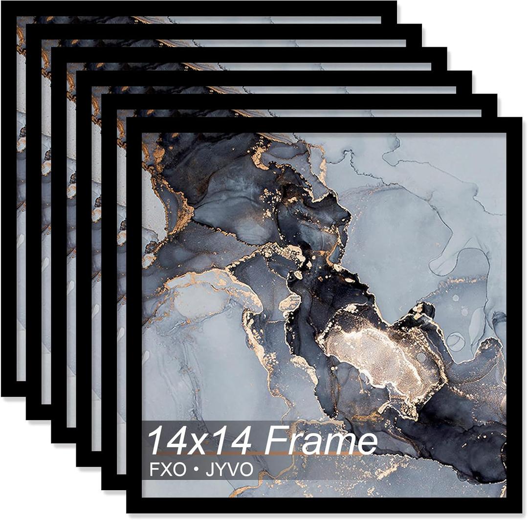 14x14 Frame Set of 6, Black Picture Frame for 14 x 14 Square Picture Poster Photo, Light Weight and High Transparent 14 by 14 Frame for Wall - 6 Pack/Black/14 x14