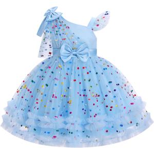 OBEEII Toddler Baby Girls Pageant Dress Sequins Heart Tulle Tutu Dress Flower Wedding Princess Birthday Party Prom Gown (Blue)