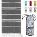 BAY LAUREL Turkish Beach Towel with Travel Bag 39 x 71 Quick Dry Sand Free Lightweight Large Oversized Towels Light (Black With Blue Floral Bag)