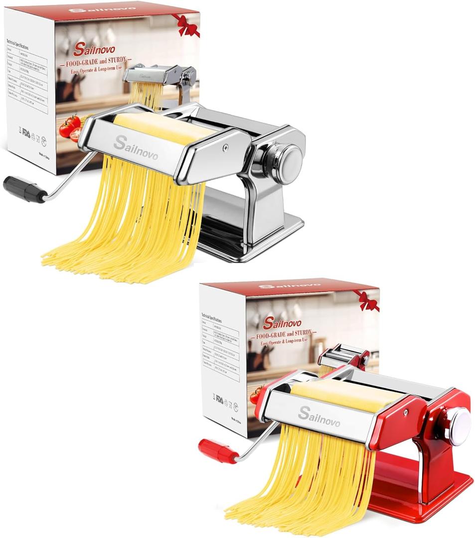 Sailnovo Pasta Maker Machine, 180 Aluminum Alloy Pasta Roller with 9 Adjustable Thickness Settings and 2 Cutter Kit