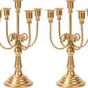 2Pcs Gold Candelabras Centerpieces for Tables, 11.8" Candlestick Holder for Taper Candles, 5 Arm Brass Candelabra Candle Holder for Wedding Centerpiece Decor Party Event Reception Decoration