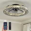 Crystal Ceiling Fan with Light and Remote, 22" Luxury Dimmable Chandelier Ceiling Fan, Modern LED Fan, Low Profile Flush Mount Fandelier for Bedroom Living Room-Black