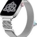 BEEXI Stainless Steel Magnetic Loop Compatible with Apple Watch Band 42/ 41/ 40/ 38mm Women Metal Mesh Celtic Knot Dressy Strap for iWatch SE Series 10/ 9/ 8/ 7/ 6/ 5/ 4/ 3/ 2/ 1/ Ultra(1/ 2) Silver/ Black