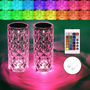 BGFHome Crystal Table Lamp RGB Color Changing Night Lights (2 Pack) Crystal Rose Diamond Touch Lamp for Bedroom Living Room Decor (Remote & Touch Control)