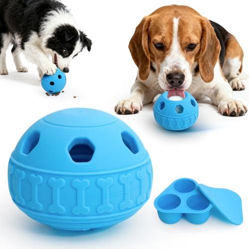 IFOYO Frozen Treat Dog Toy Ball for Small to Medium Dogs, Silicone Enrichment Dog Toys to Keep Them Busy, Reduce Anxiety, Puzzle Treat Dispensing Dog Toys for Slow Food Training, Easy to Clean (Blue)