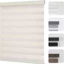 Joydeco Cordless Zebra Blinds for Windows, Dual Layer Light Control Window Blinds with Light-Proof Aluminum Cover, Free-Stop Roller Shades for Home & Office (Beige,35" W x 75" H)