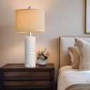 PORTRES 24" Modern Ceramic 3-Way Dimmable Touch Table Lamp Set of 2 for Bedroom White Farmhouse Bedside Lamps with USB A+C Charging Ports for Living Room Nightstand Lamp End Table Lamps