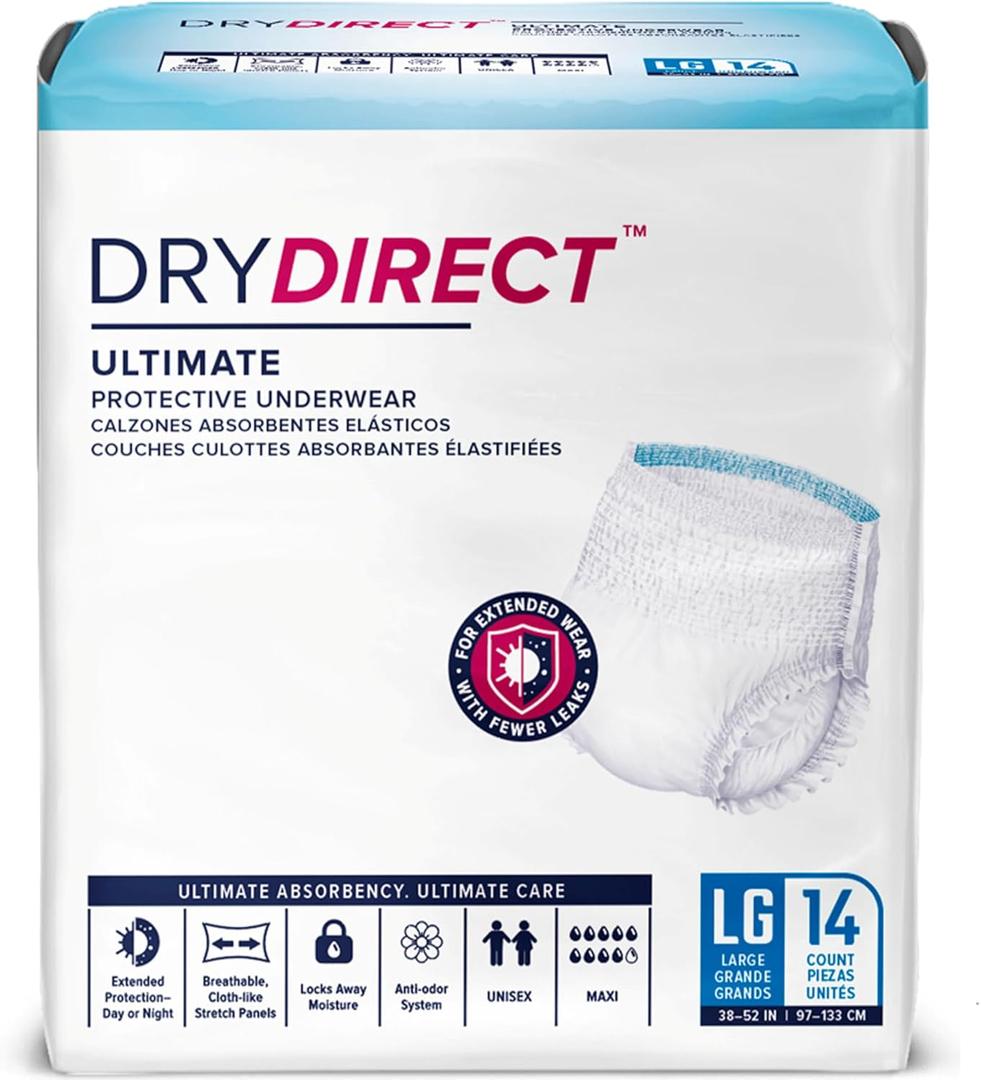 Dry Direct Ultimate Protective Underwear, Soft Cloth-Like Adult Diapers, Max Absorbency Disposable Incontinence Protection - Large (Pack of 14)