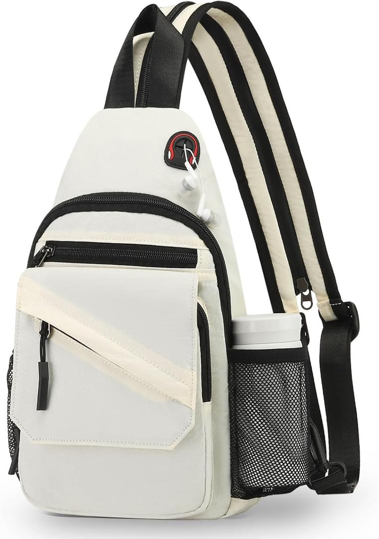 Crossbody Bag Casual Sling Bag for Men, Convertible Backpack, 3-in-1 Anti-Theft Shoulder Bag Trendy Daypack for Travel, Large, Beige