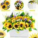 Pre-made Sunflower Centerpieces for Tables, Farmhouse Artificial Sunflowers Centerpieces in Pot Fake Sunflowers Arrangement for Home Decor, Rustic Potted Greenery for Wedding Party Kitchen Room