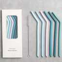 Nightingale Reusable Silicone Straws - Bendy Drinking Straw with Cleaning Brush - Collapsible and Bendable Travel Straw for Kids - Dishwasher Safe, Food-Safe - Set of 6 (Marine Multi)
