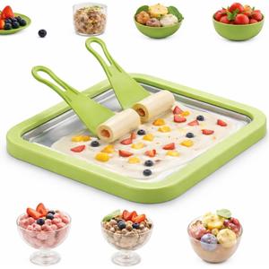 Ice Cream Roller Maker, At Home Rolled Ice Cream Maker Machine, Dairy Free & Frozen Yogurt Maker, Electric Free Countertop Ice Cream Machine with Spade for Rolls, Sorbet & Frozen Yogurt (Green)