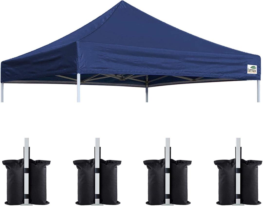 Eurmax USA 10x10 Pop Up Canopy Replacement Top,Universal Instant Canopy Cover ONLY,Heavy Duty UPF 50+ UV Protection,Water & Wind Resistant Tarp, Bonus 4 Sand Bags (Navy Blue)