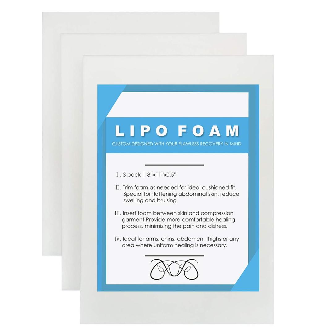 3 Pack Lipo Foam - Post Surgery Ab Board for Use with Post Liposuction Surgery Flattening Abdominal Compression Garments Liposuction Foam pads for Recovery 8"X11" (White)