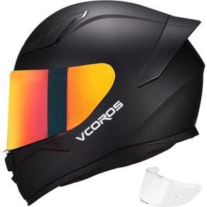 VCOROS Motorcycle Full Face Helmet for Unisex-Adults DOT Approved WS-609 Motorbike Street Bike Racing Helmets (XX-Large, Matte Black-R)