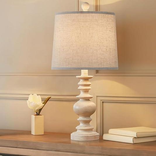 BOBOMOMO Resin 20.5" Farmhouse Lamps for Bedrooms Retro Side Table Lamps Bedside Lamp for Side Nightstand Living Room,Suitable for Decorating Small Areas, 1 Pack