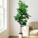 5FT Fiddle Leaf Fig Artificial Tree, Silk Fake Ficus Tree with White Planter, Indoor Faux Floor Plant Tree with Lifelike Trunk and Leaves for Office Living Room Indoor Home Decor