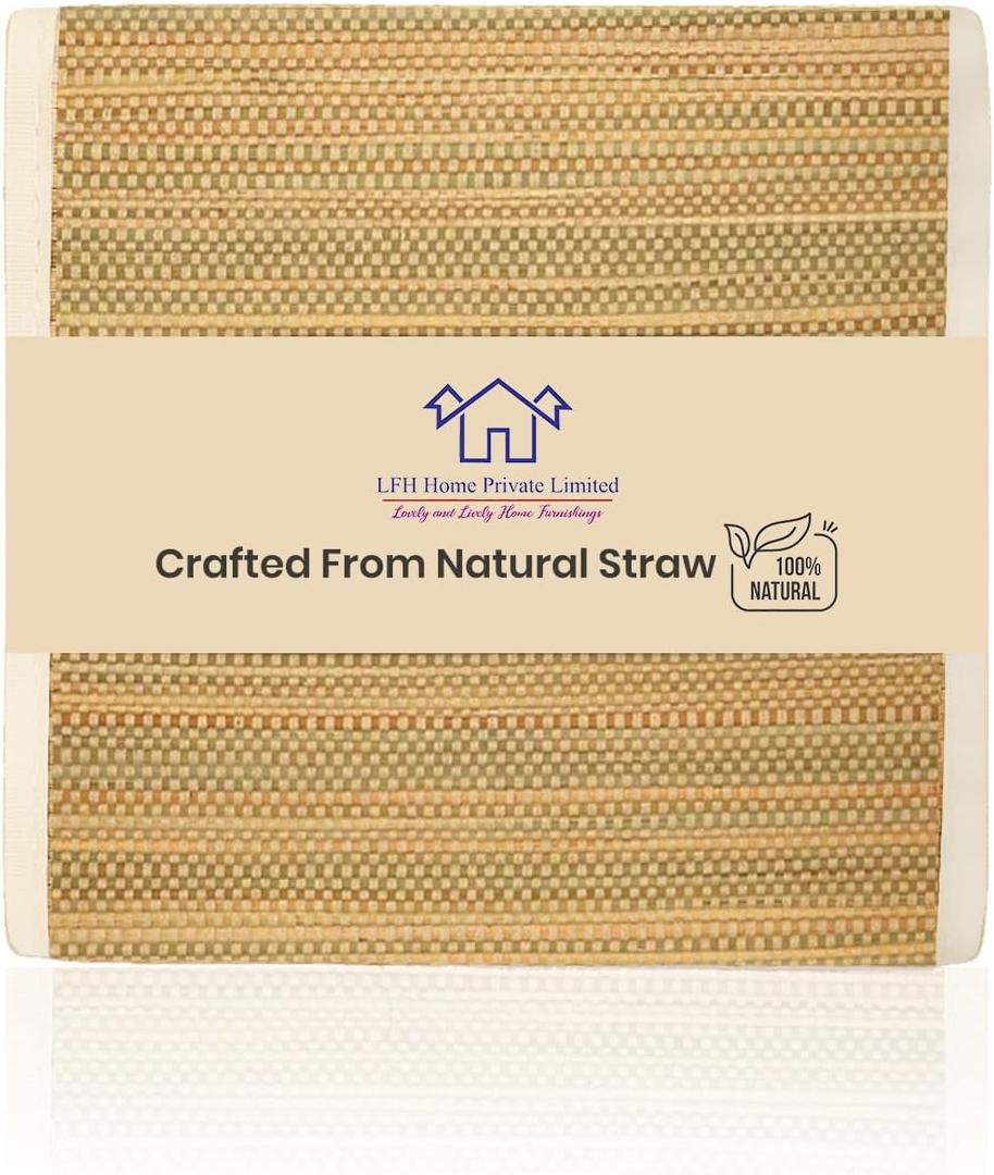 LFH Home Handmade Straw Yoga Mat For Exercise, Workout, Fitness - Perfect Heavy Quality Eco Friendly Natural Straw Reversible Yoga Mat for Men & Women - 72x24 Inch (White)