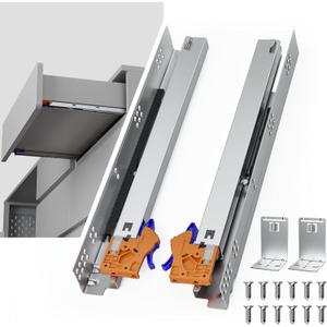15 Inch Soft Close Undermount Drawer Slides, Concealed Drawer Rails with Rear Brackets for Kitchen Cabinets, TV Stand, Closet Drawers (1 Pair) (15 Inch)