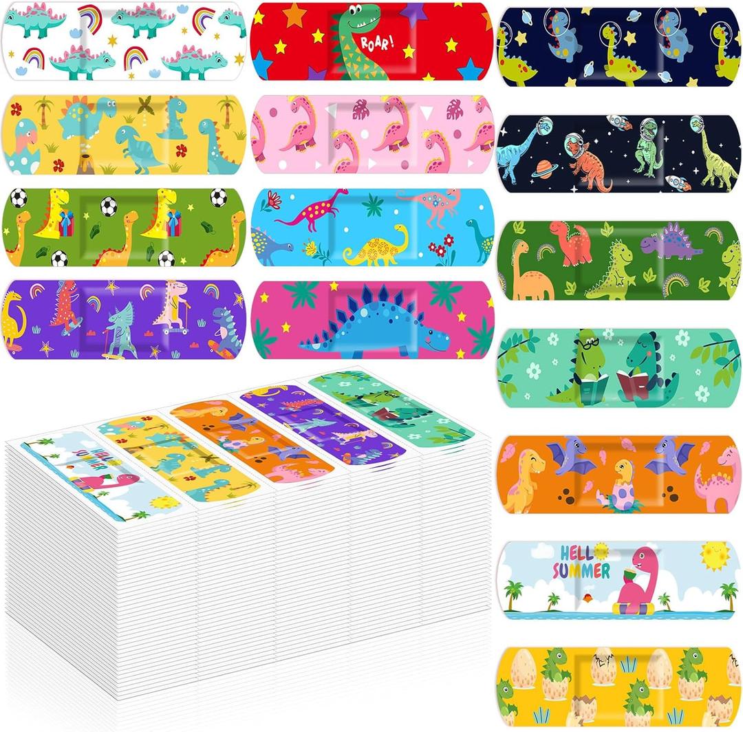 Estune 75 Pcs Kids Bandages Bulk Dinosaur 15 Styles Fun Valentines Classroom Gifts for Children Adhesive Colorful Flexible Cartoon Dinosaur Bandages Variety Pack for Kids Boys Girls Students School
