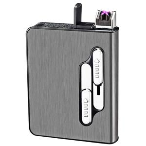 Cigarette Case with Lighter, 10 Regular Size Cigarettes Box Automatic Ejection Holder Built in Dual Arc Lighters USB Rechargeable (Black)