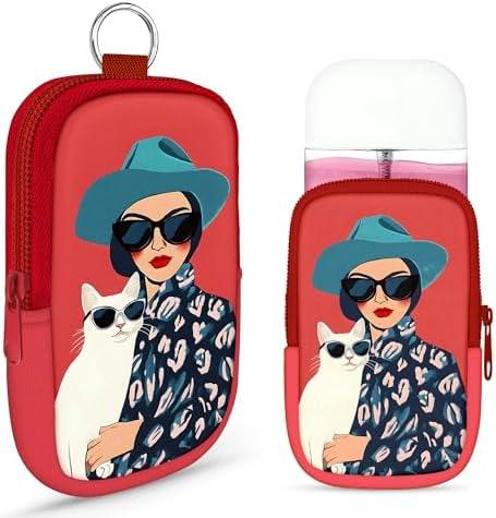 Energymax Hand Sanitizer Spray Case, Portable Hand Sanitizer Holder, Mini Pouch, Zippered Pouch Case for Hand Sanitizer, Fashion Accessory with Snap Hook Hand Sanitizers 1FL. OZ., Cool Girl and Cat,3 Pack