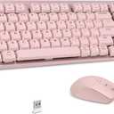 LeadsaiL FA98 Wireless Mechanical Keyboard and Mouse, 2.4Ghz Cordless Mechanical Keyboard and Silent Mouse, Low-Profile Red Switch, 98-Key Compact Slim 96% Keyboard for Windows/MacOS PC Laptop - Pink