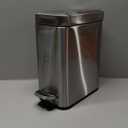 Home Zone Living 1.3 Gallon Small Bathroom Trash Can with Lid and Step Pedal, Stainless Steel Wastebasket with Slim Design for Home and Office, Silver, 5 Liters