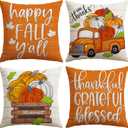 Artscope Fall Decorative Throw Pillow Covers 20x20 Inch Set of 4, Happy Fall Pumpkin Truck Thankful Grateful Blessed Outdoor Farmhouse Pillow Cases for Home Sofa Couch-Orange