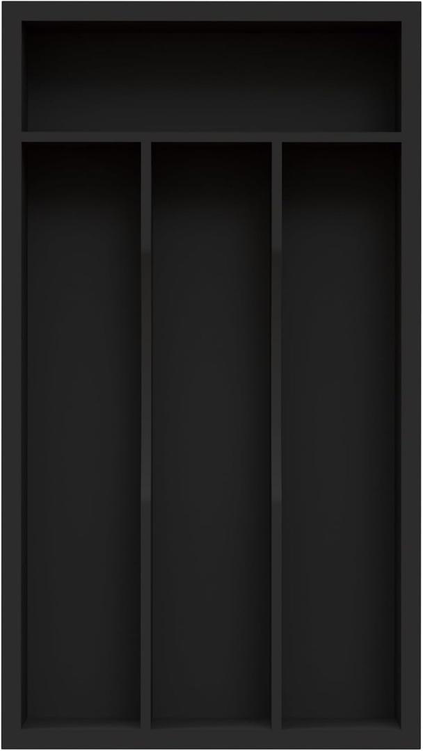 Small Silverware Organizer, Bamboo Kitchen Drawer Organizer, Utensil Holder, Cutlery Tray & Spoon Flatware Storage with Grooved Drawer Dividers (Black, 6.7''W x 12''D)