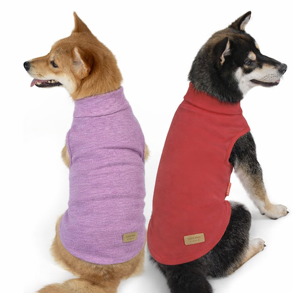 KYEESE 2Pack Dog Sweater Soft Pets Fleece Sweater Stretchy Dog Outfit for Small Dogs Boy Girl Comfy Sleeveless Doggie Sweatshirt Turtleneck Pet Coat Warm Lightweight Dogs Clothes Red,M