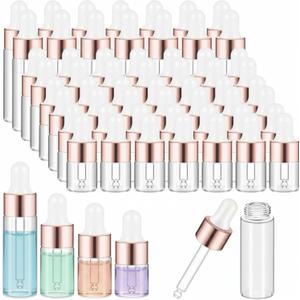 Didaey 20 Pcs Mini Glass Oil Dropper Bottle Bulk, Clear Essential Small Empty Bottles Sample Containers Perfume Liquid Vials with Cap for Traveling (1ml,2ml,3ml,5ml,Rose Gold)