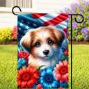 12x18in Patriotic Puppy Garden Flag Floral American Flag Yard Decor