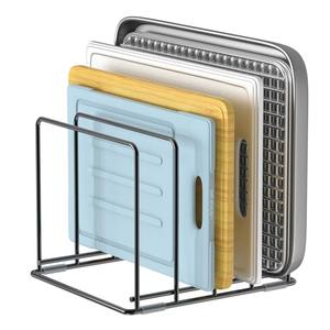 LAEMYFYRE Kitchen Organizer Rack - 4-Slot Heavy-Duty Holder for Cutting Boards,Cookware – Rust-Resistant, Space-Saving Design with Non-Slip Feet for Countertop and Cabinet Storage (1 Pack)