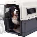 SportPet Airline Compliant XXX-LARGE 48" Travel Dog Kennel-Durable Plastic Airline Pet Carrier w/Removable Wheels & Food Bowls, Collapsible Indoor/Outdoor Dog Kennel, Dogs up to 44"L & 33"H-Cream/Gray