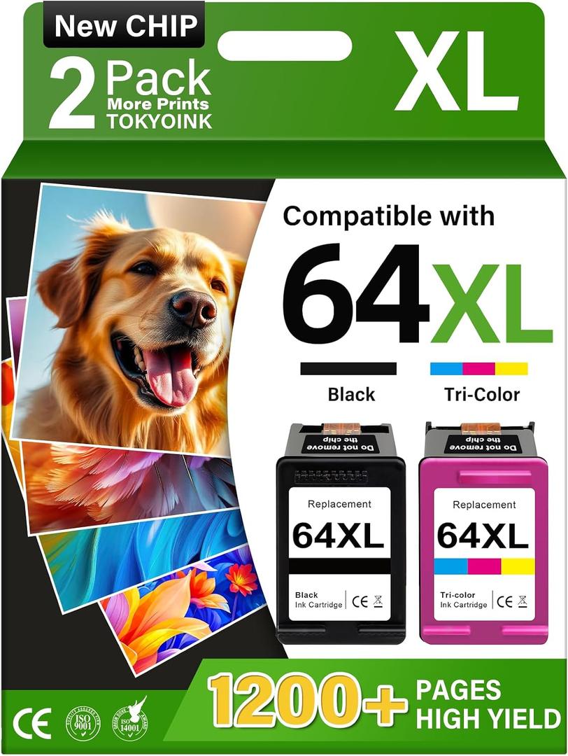 TOKYOINK 64XL Ink Cartridge Remanufactured for HP Ink 64 XL for HP 64XL Ink Cartridge Combo Pack HP64 Work with Printer Envy Photo 7855 7858 7155 7158 7900 7800 6255 6258 Tango X Terra (2 Pack)