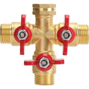 Garden Hose Splitter 3 Way, Heavy Duty 3-Way Brass Valve Garden Hose Splitter With Stainless Steel Long Handle, Full Flow Hose Splitter Connector, Valve 3/4 Inch GHT Thread