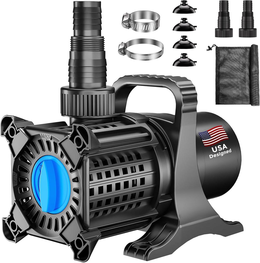 OYO WATER Pond Pump, 2600 GPH Adjustable Flow Submersible Water Pump with Filter Bag, Copper Motor, IPX8 Waterproof for Outdoor Koi Pond, Fountain, Waterfall, Hydroponics
