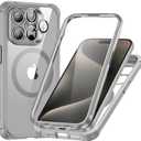 ESR for iPhone 15 Pro Max Case, Compatible with MagSafe, Full-Body Military-Grade Drop Proof Case for iPhone 15 Pro Max with Built-in 9H+ Tempered Glass Screen Protector, Clear Grey