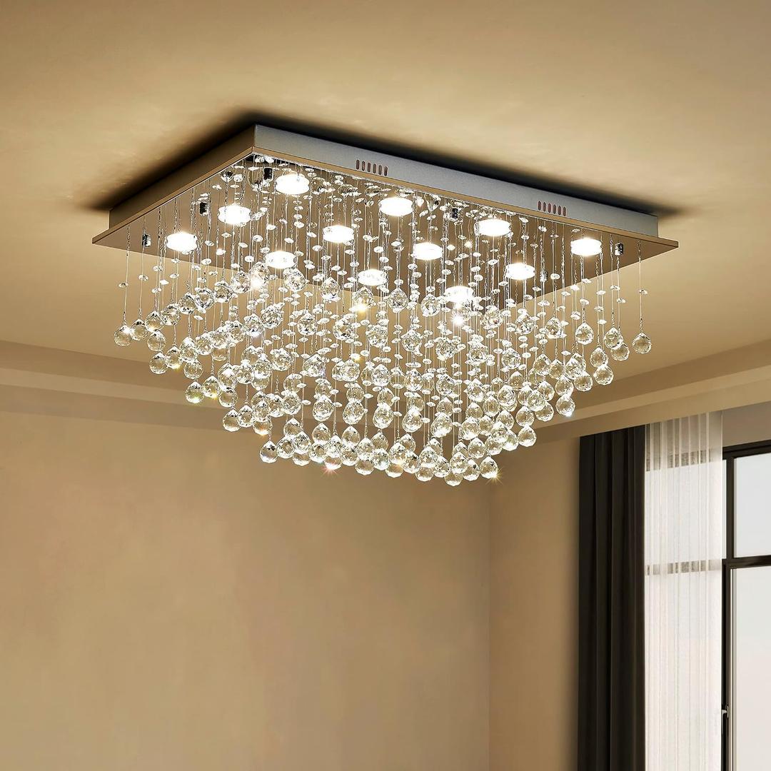 Saint Mossi 12-Lights Modern Chandelier K9 Crystal Chandelier Light Fixture by Raindrop Chandelier Design,Modern Flush Mount Ceiling Light Fixtures,H16 x W22 x L31