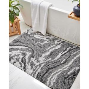 DEXI Bathroom Rug Mat 17x30, Non Slip Machine Washable Marble Bathmat, Absorbent Thick Microfiber Rugs, Soft Plush Carpet for Shower Floor, Tub, Sink, Bath Accessories Decor, Grey and White (1'5" x 2'6" (Rectangular))