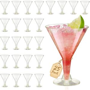 25Pcs Gold Glitter Plastic Martini Glasses 6oz Disposable Martini Glasses Bulk for Thanksgiving Party Wine, Desserts, Appetizers and Christmas All Events