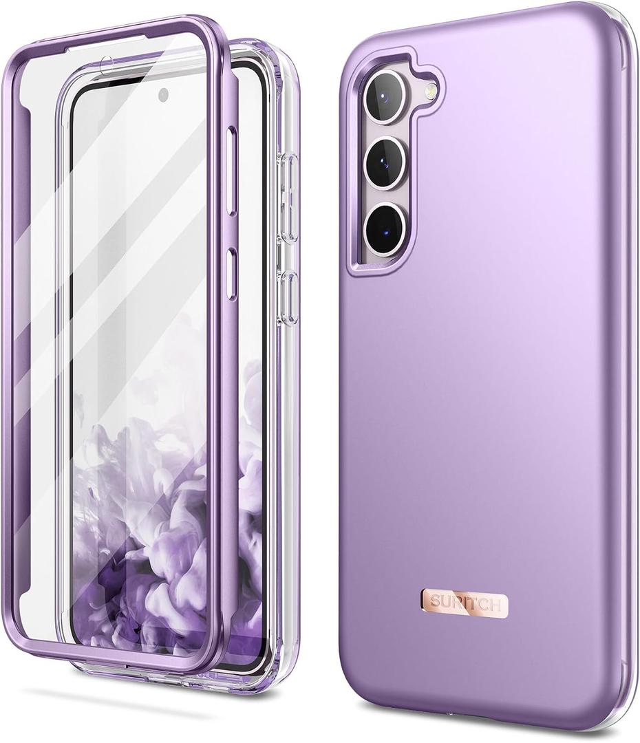 SURITCH for Samsung Galaxy S23 Case, [Built-in Screen Protector] [Dual-Layer Protection ] Full Protection Shockproof Rugged Bumper Phone Protective Cover for Samsung S23 6.1 Inch - Pure Purple