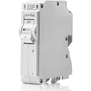 Leviton LB120-T 20A 1-Pole Plug-On Standard Branch Circuit Breaker, Thermal Magnetic, 120 VAC, White