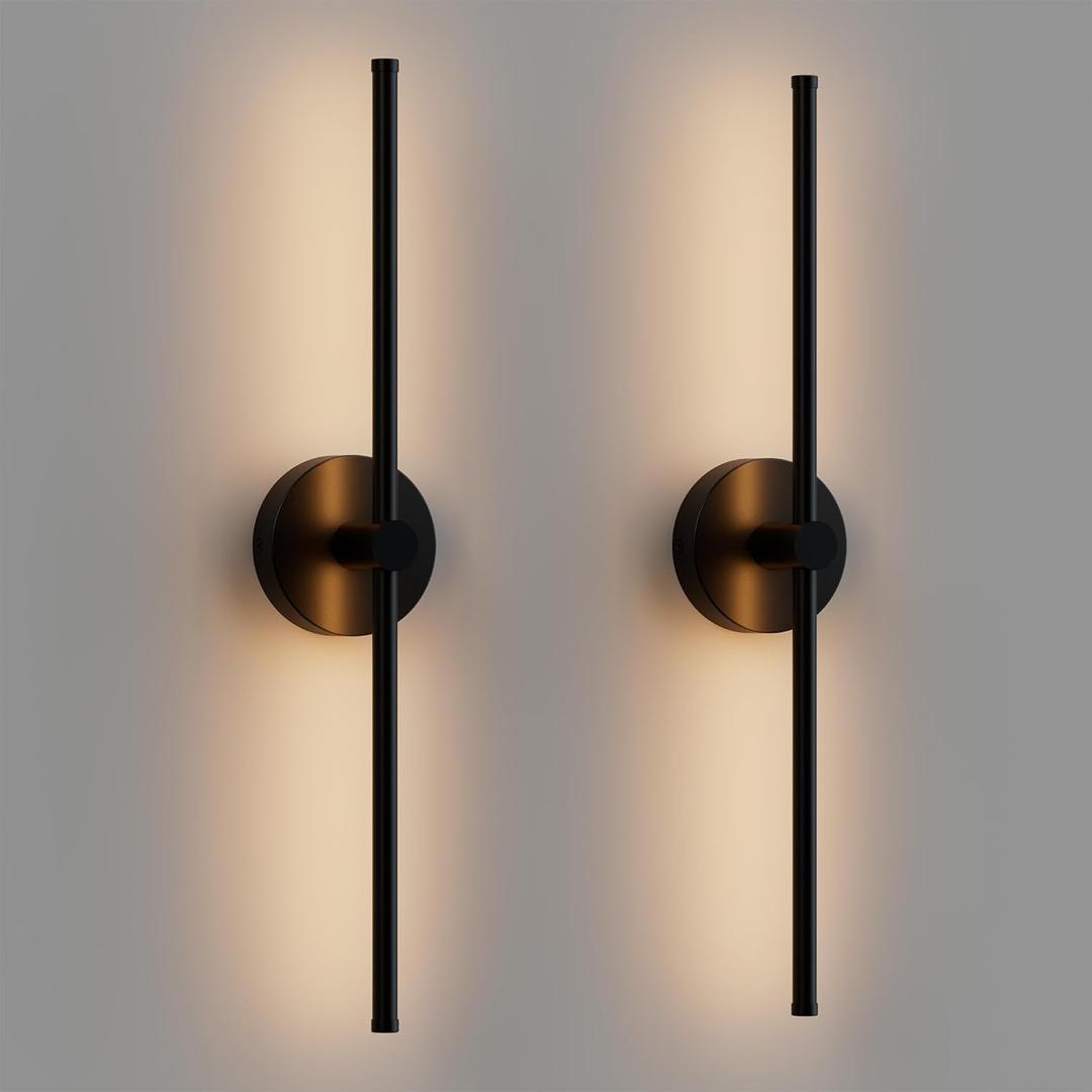ZAGO 24 Inch LED Indoor Linear Wall Sconces Set of Two, 3CCT Switchable, Matte Black, Hardwired and Wall Mounted, Dimmable for Living Room, Hallway, Bedroom, 120-277V, 14W, 900LM, ETL Certified